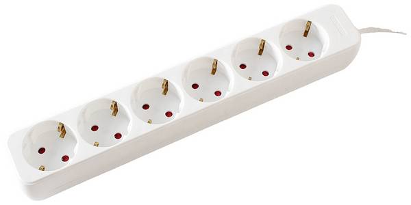 VALUE 6-voudige stekkerdoos zonder schakelaar, wit, 3 m