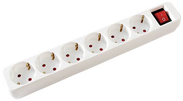 VALUE 6-voudige stekkerdoos met schakelaar, wit, 10 m