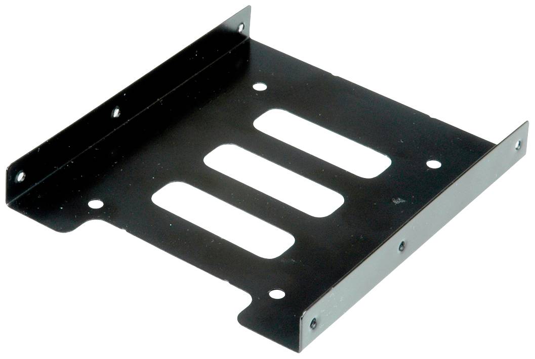 Metalen beugel met meerdere sleuven, gebruikt voor de montage van apparaten. Vierkante vorm met bevestigingsgaten in de hoeken.