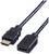 HDMI-kabel met een stekker en een bus, gebruikt voor het overdragen van audio- en videogegevens tussen apparaten.