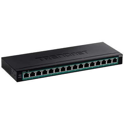 'Trendnet Netwerk-Switch met 16 Ethernet-Poorten. Geschikt voor het uitbreiden van netwerkcapaciteiten in kantoor- of thuisnetwerken.'