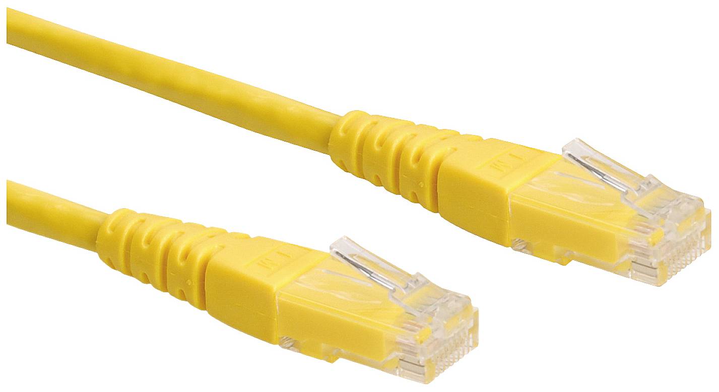 Twee gele Ethernet-kabels met transparante stekkeruiteinden voor netwerkverbindingen.
