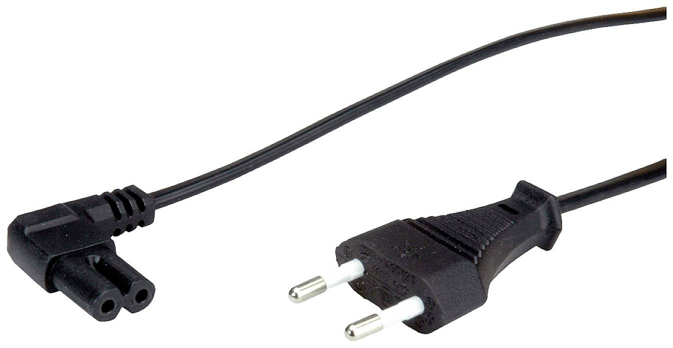 VALUE Euro stroomkabel met platte stekker haaks op C7, 2-polig, zwart, 1,8 m