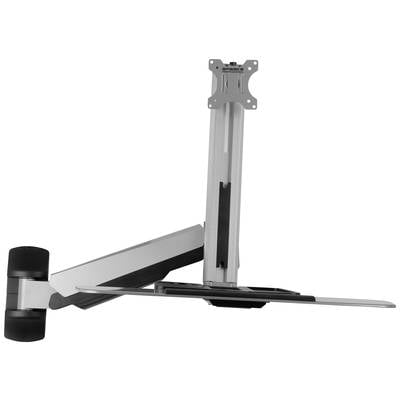 Wandsteun voor monitoren met verstelbare arm, geschikt voor ergonomisch werken. Houdt beeldschermen in verschillende posities vast.