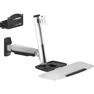 Verstelbare wandmonitorarm met toetsenbordlade, maakt flexibele positionering van monitor en toetsenbord aan muren mogelijk.