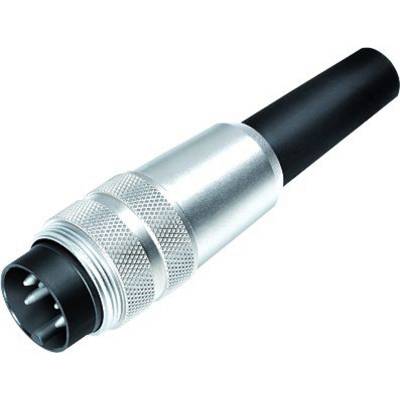 Een zwarte en zilveren microfoonconnector met meerdere pinnen.