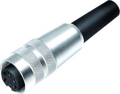 'Een zilveren en zwarte kabelstekker met meerdere pinnen, geschikt voor elektrotechnische toepassingen.'