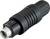 Een zwarte, cilindrische stekker met een metalen pin aan het uiteinde. Geschikt voor audio- of elektronische aansluitingen.
