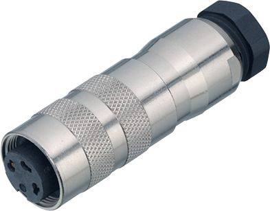 Een metalen stekker met een geribbelde greep en een zwarte kunststof dop aan één uiteinde.