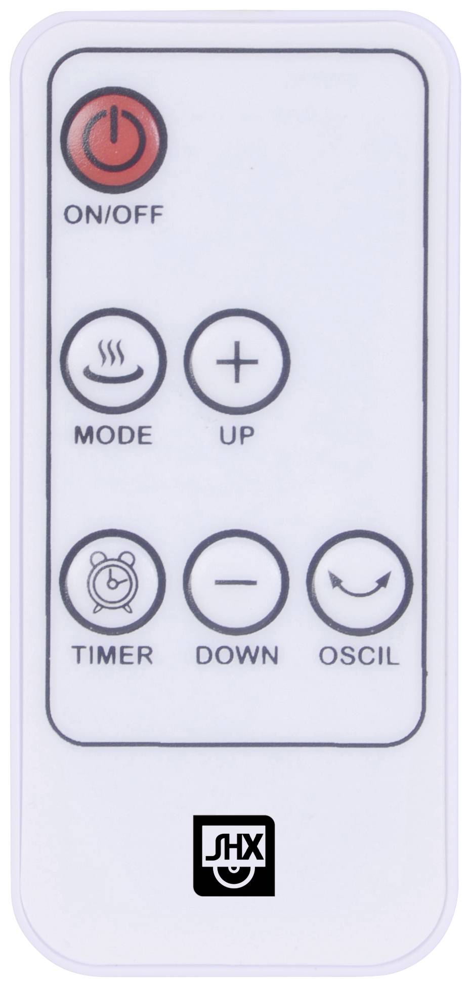 Afstandsbediening met toetsen: 'AAN/UIT', 'MODUS', '+', 'TIMER', '-', 'OSCI'. Bevat functies voor het bedienen van een apparaat.