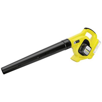 Gele en zwarte bladblazer met ergonomische handgreep, geschikt voor tuinwerkzaamheden en steekt af tegen een witte achtergrond.