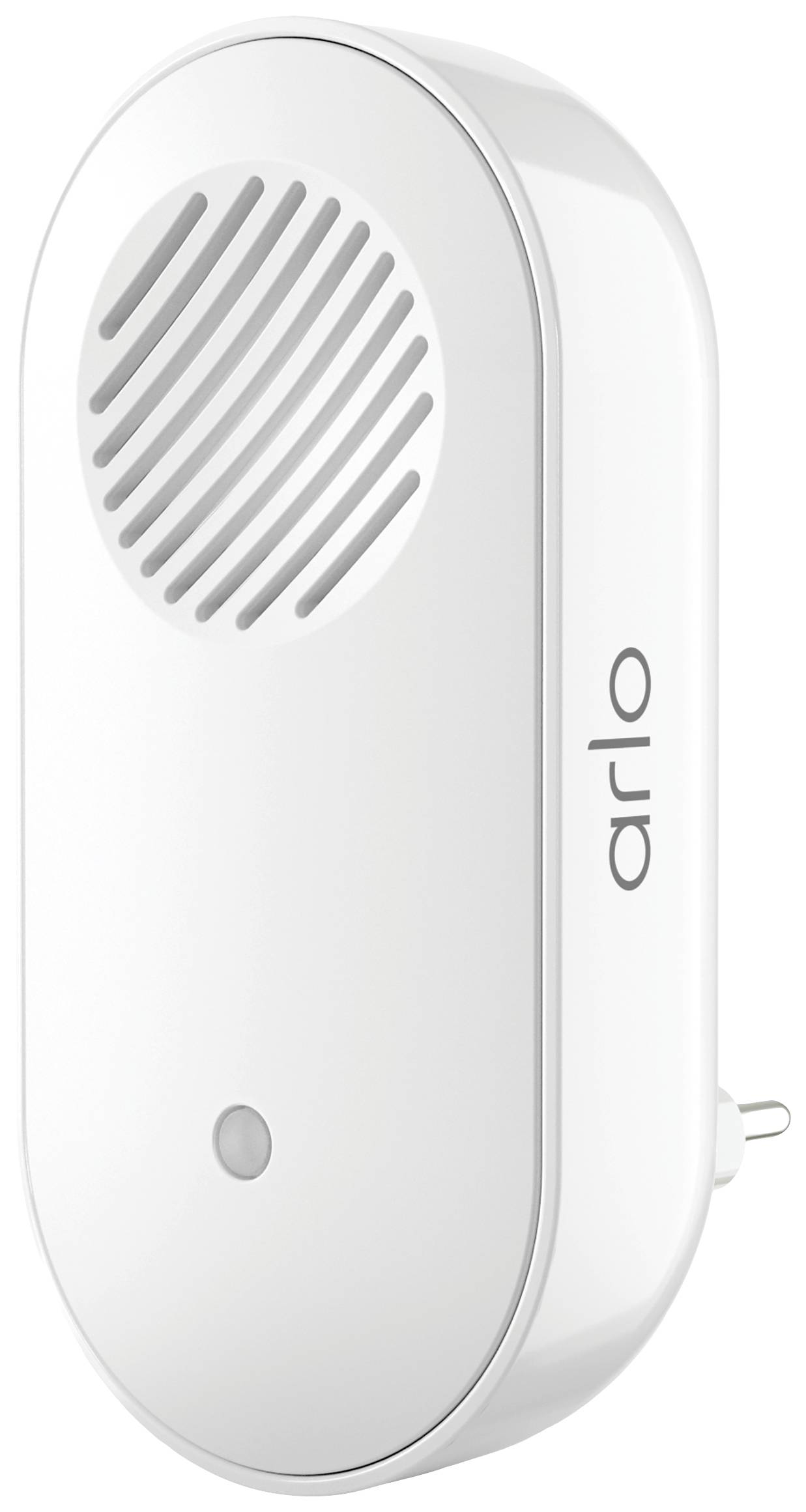 Witte slimme deurbel met camera en microfoon, gemonteerd aan een muur.