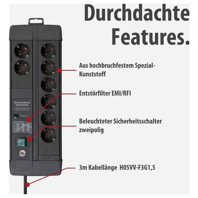 Brennenstuhl 1256000698 Overspanningsveilige stekkerdoos Zwart Randaarde stekker 1 stuk(s)-3