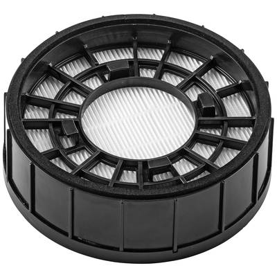 Ronde zwarte filter met wit vouwmateriaal, mogelijk een lucht- of stoffilter voor apparaten of machines.