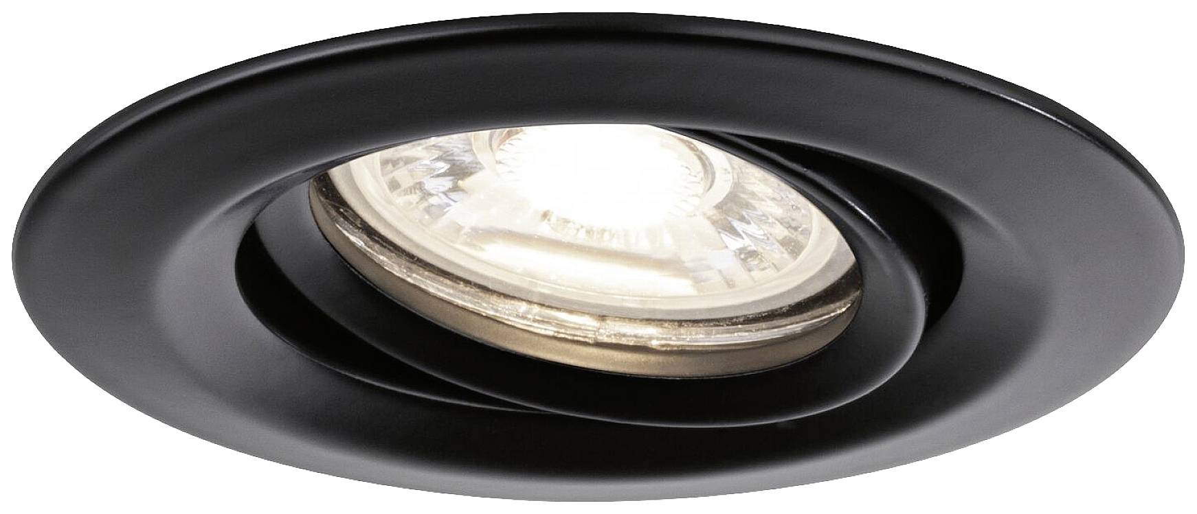 Een zwarte inbouwspot met een centraal geplaatste gloeilamp, ontworpen voor plafondverlichting.