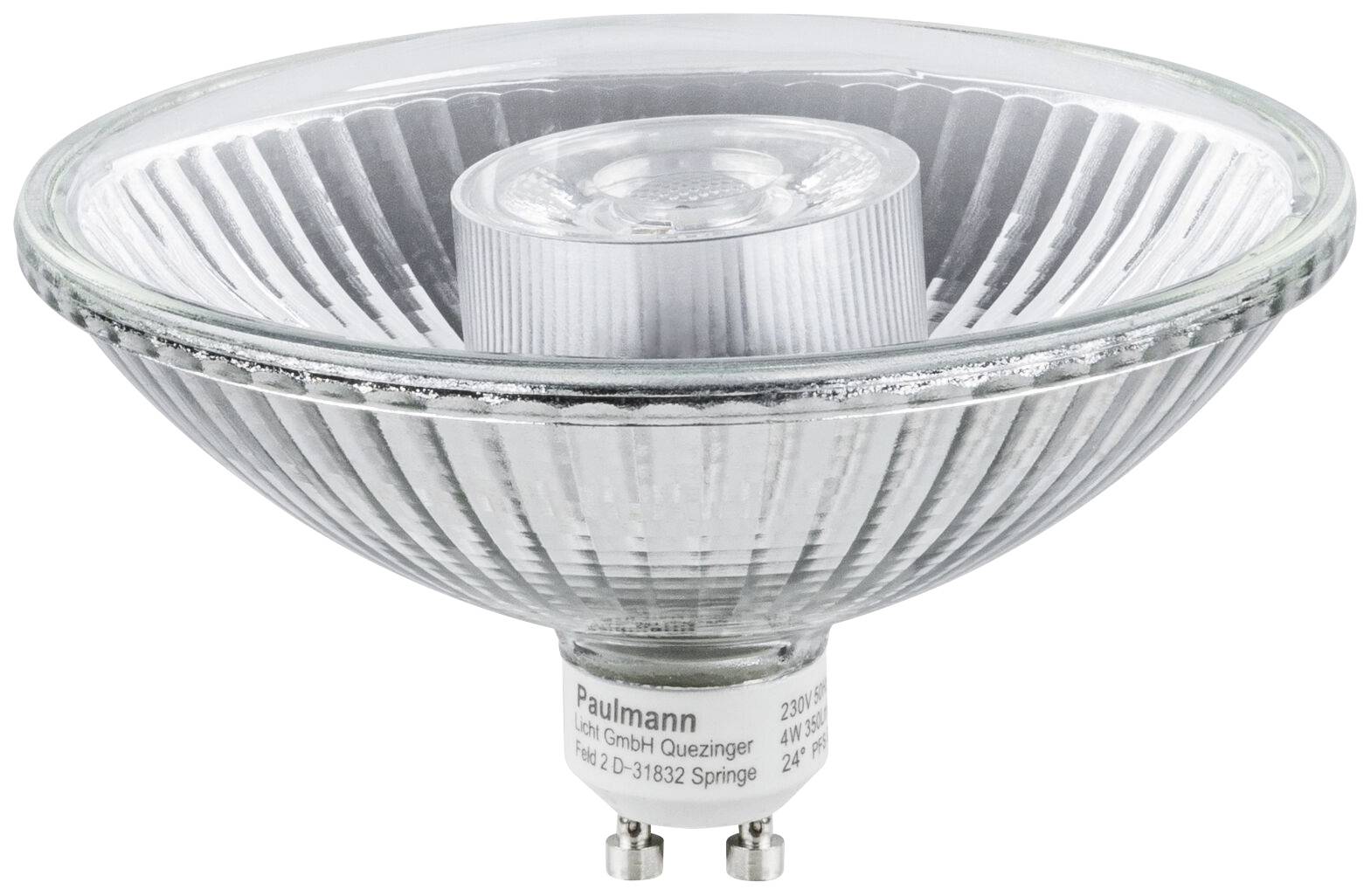 Een GU5.3-halogeenlamp met reflecterend glas; de onderkant toont het sockettype.