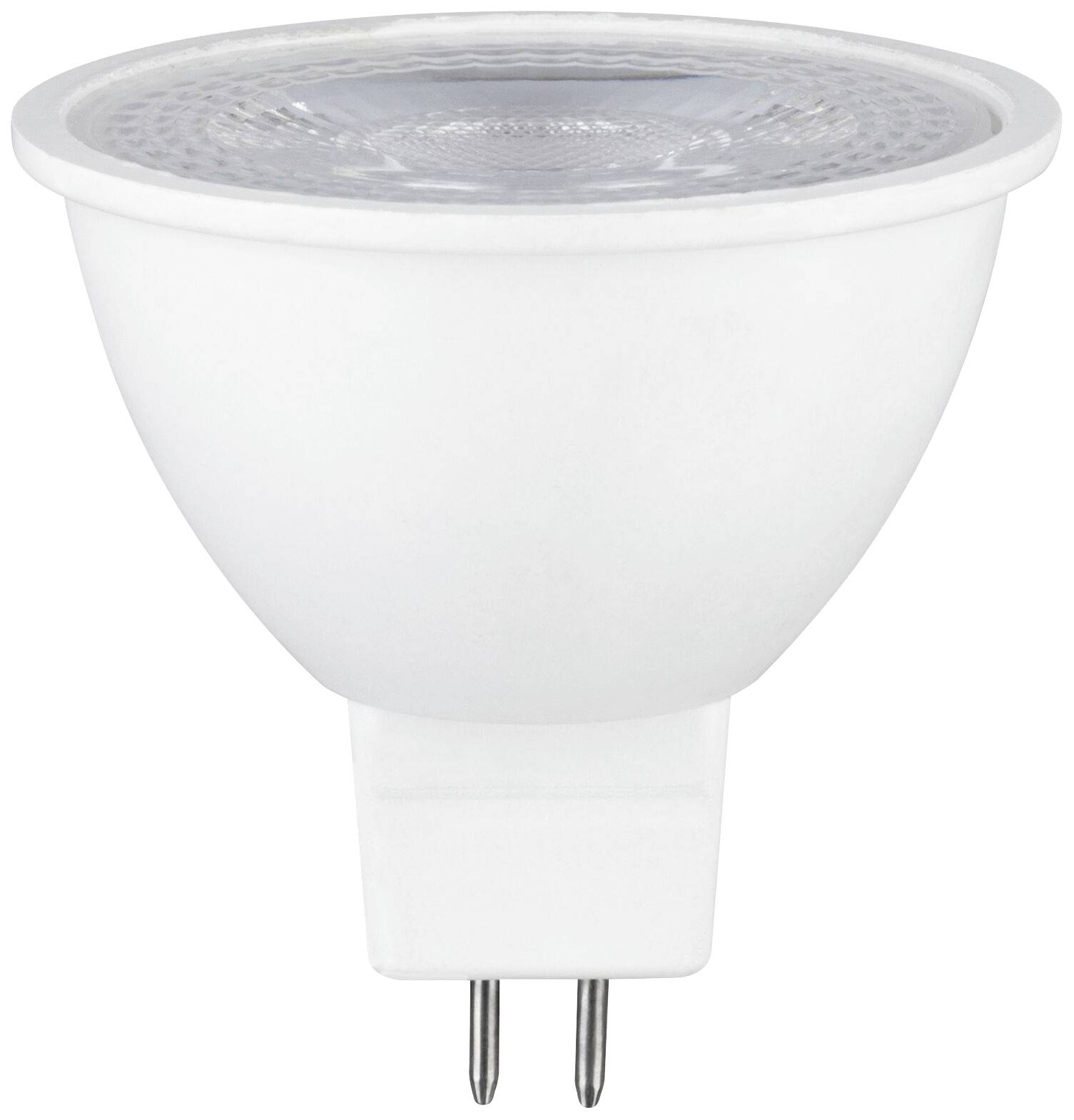 LED-spotlamp in de klassieke gloeilampvorm met twee pennen aan de voet. Wit behuizing, geschikt voor verlichtingstoepassingen.