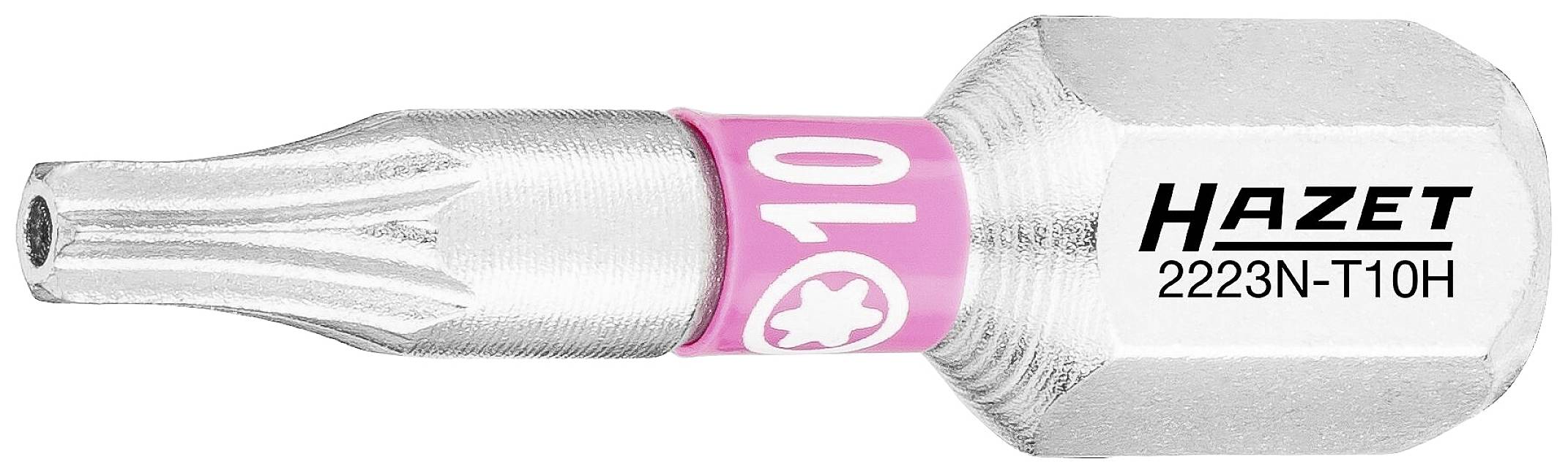 Torx-bit van Hazet, model 2223N-T10H, met een zeskante schacht en een roze markering met het nummer '10'.