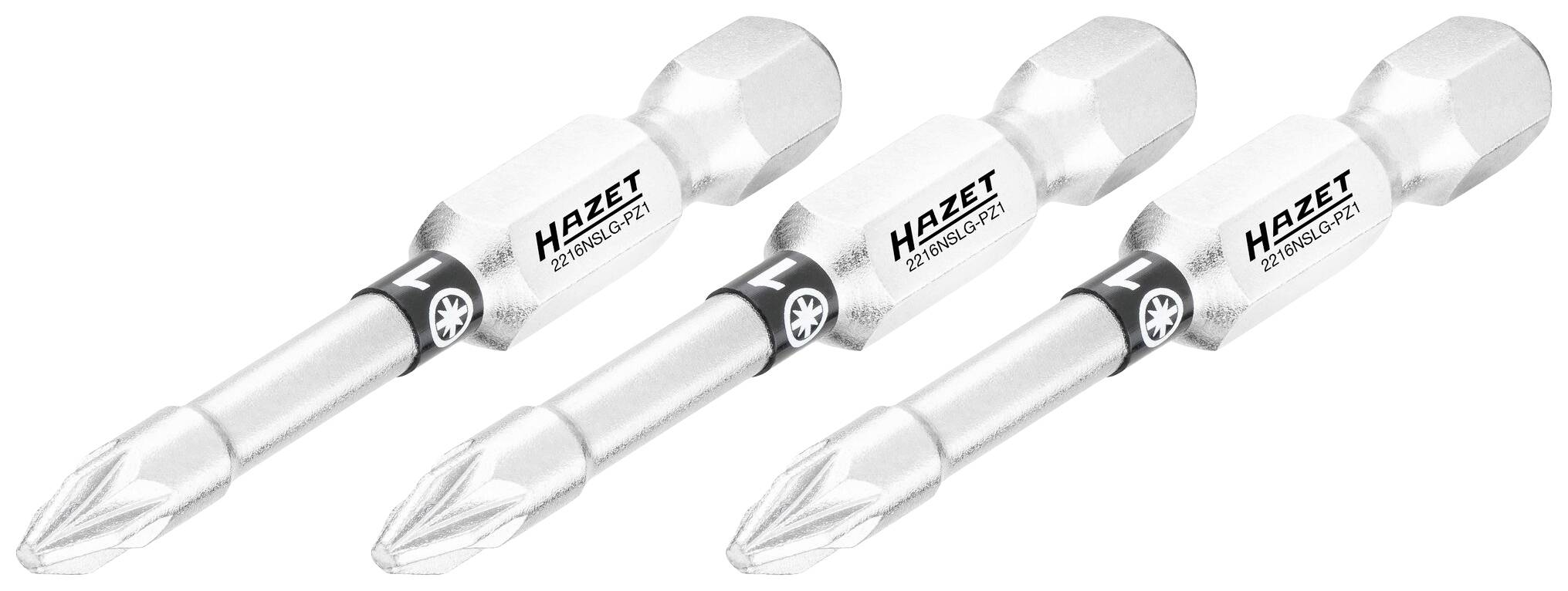 Drie zilveren Torx-schrauberbits met 'Hazet' logo, geschikt voor handmatige schroeftoepassingen.