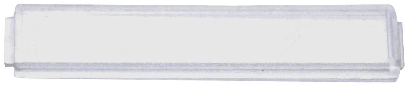 Een witte, rechthoekige gumkapje om op potloden te steken, op een witte achtergrond.