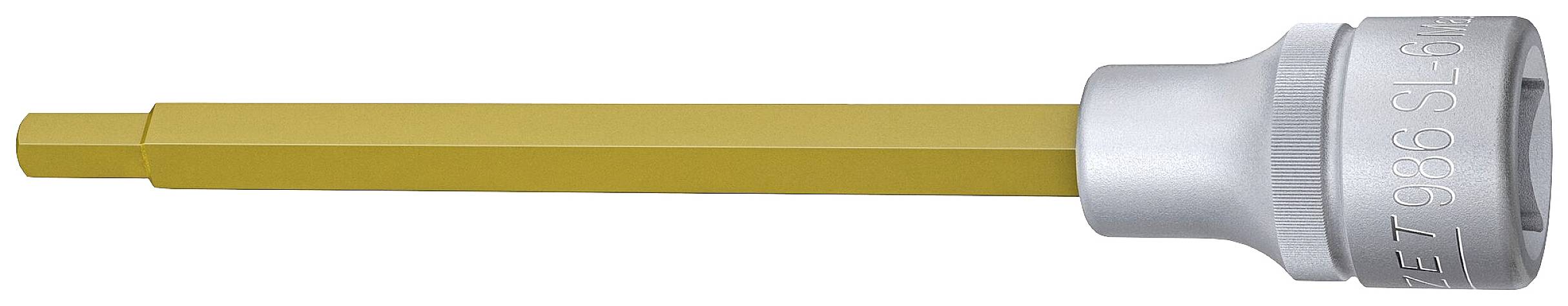 Gouden zeskantsleutel met zilveren metalen manchet aan één uiteinde. Gereedschap voor het bevestigen van schroeven.