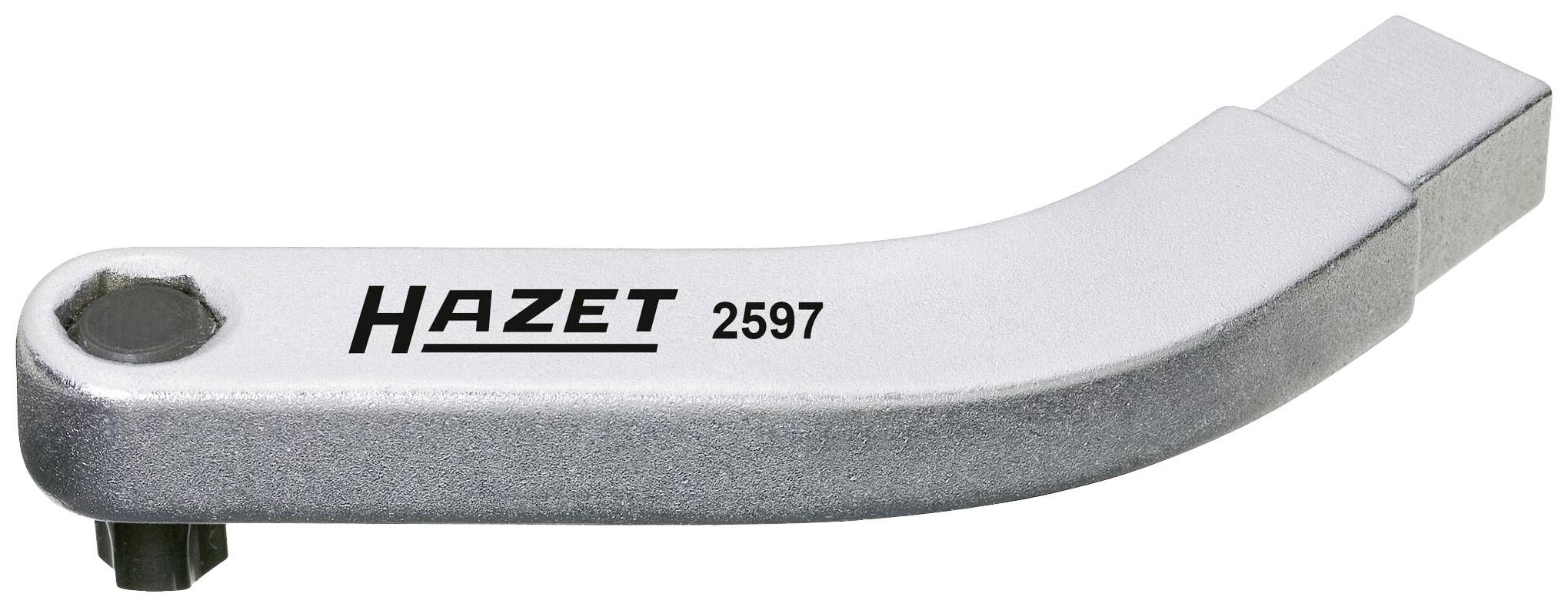 Een gebogen zilveren moersleutel met de opdruk 'HAZET 2597'.