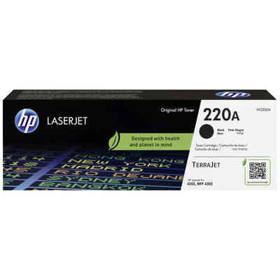 Een verpakking voor een HP LaserJet 220A Toner, met nadruk op milieuvriendelijkheid ('Ontworpen met het oog op gezondheid en milieu').
