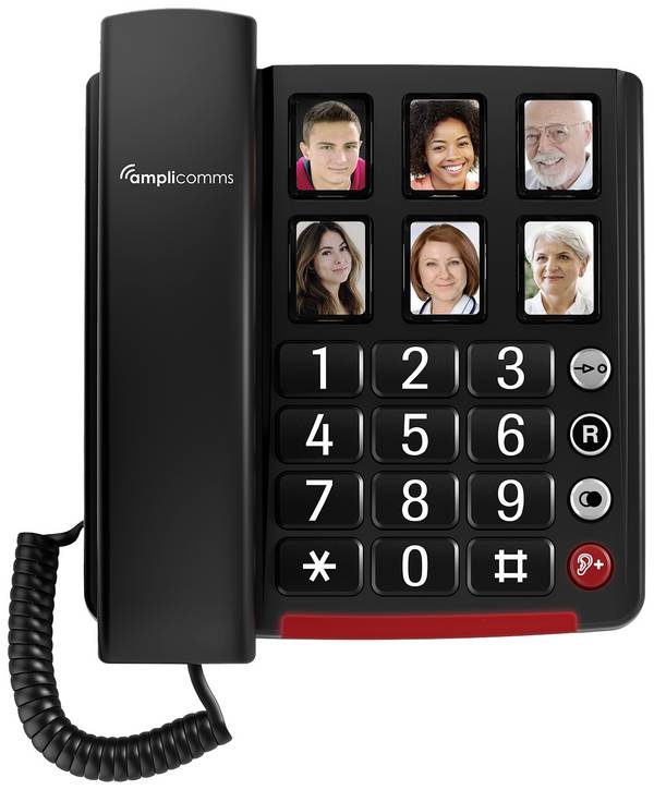 Amplicomms BigTel 40 Vaste seniorentelefoon Fototoetsen, Compatibel voor hoorapparatuur, Nummerherhaling LED-display Zwart