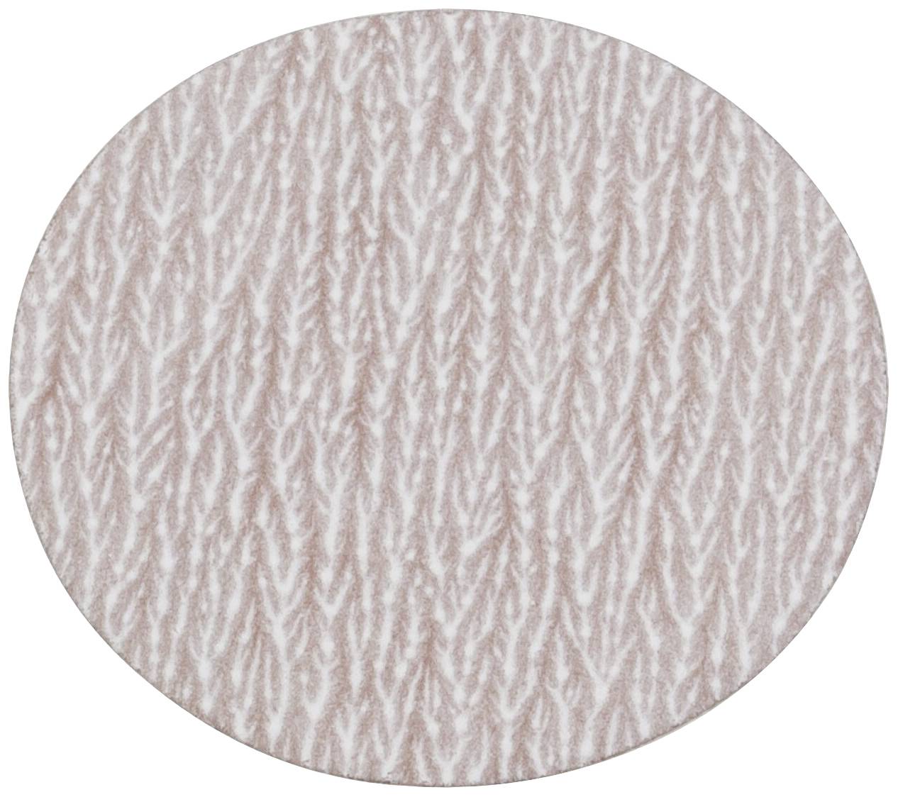 Een ronde oppervlakte met een gestructureerd, golvend patroon in een lichtroze tint.
