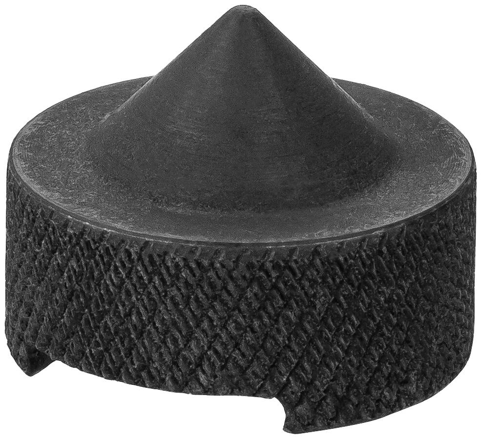Zwarte kegel met gegolfde basis, mogelijk een gereedschapsaanbouw of accessoire.