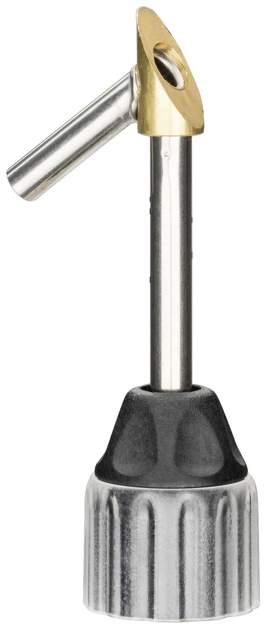 Metalen snijkop met een robuuste, zilveren steel en een draaibare, gouden punt.