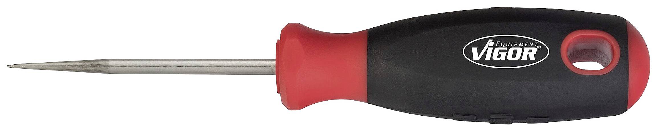 Schroevendraaier met een zwart-rode handgreep en het opschrift 'VIGOR' op de handgreep.