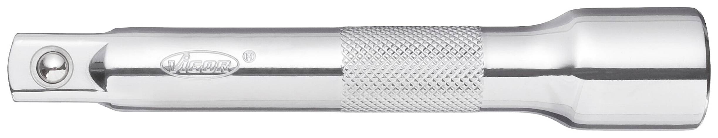 Een uitschuifbare steeksleuteladapter van glanzend metaal met een gegroefde handgreep voor betere grip.