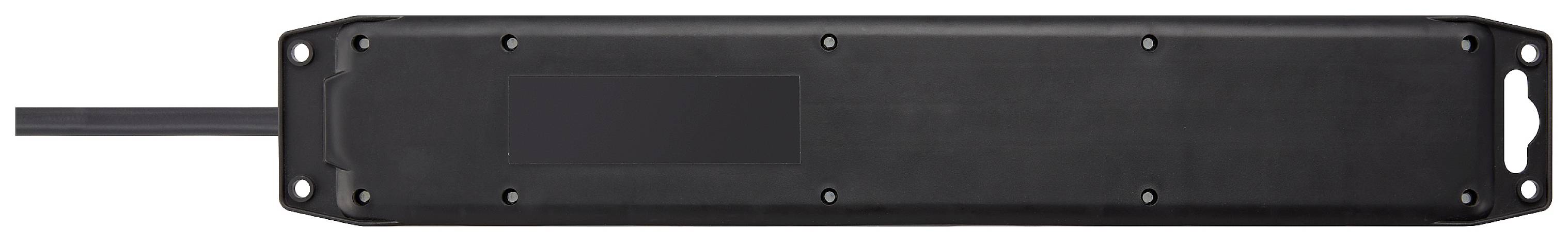 Zwart rechthoekig apparaat met aansluitkabel, waarschijnlijk een elektronische accessoire of component.