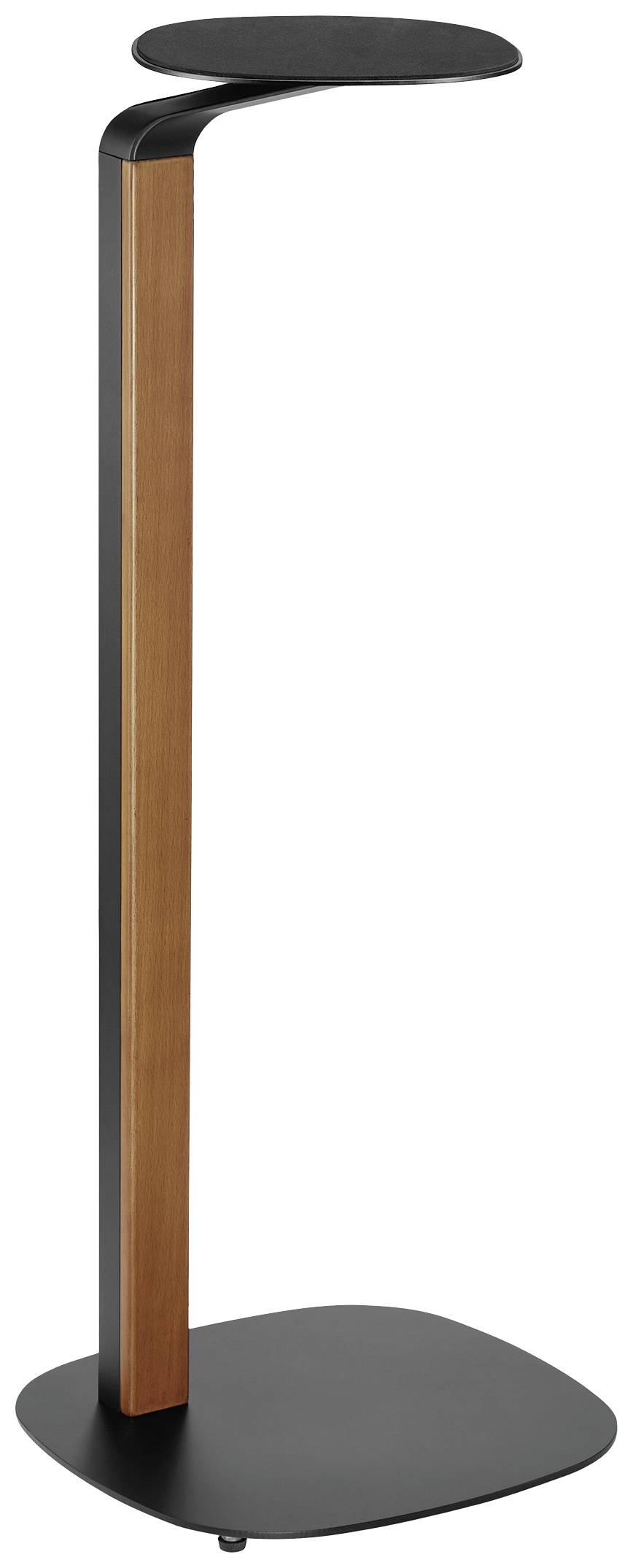 Een moderne zwarte en bruine kledingstandaard met een minimalistisch design en afgeronde randen.