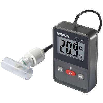 Digitale zuurstofmeter met display toont waarde '20,9 % O₂'. Apparaat met sensor, verbonden door kabel. Merknaam bovenaan.