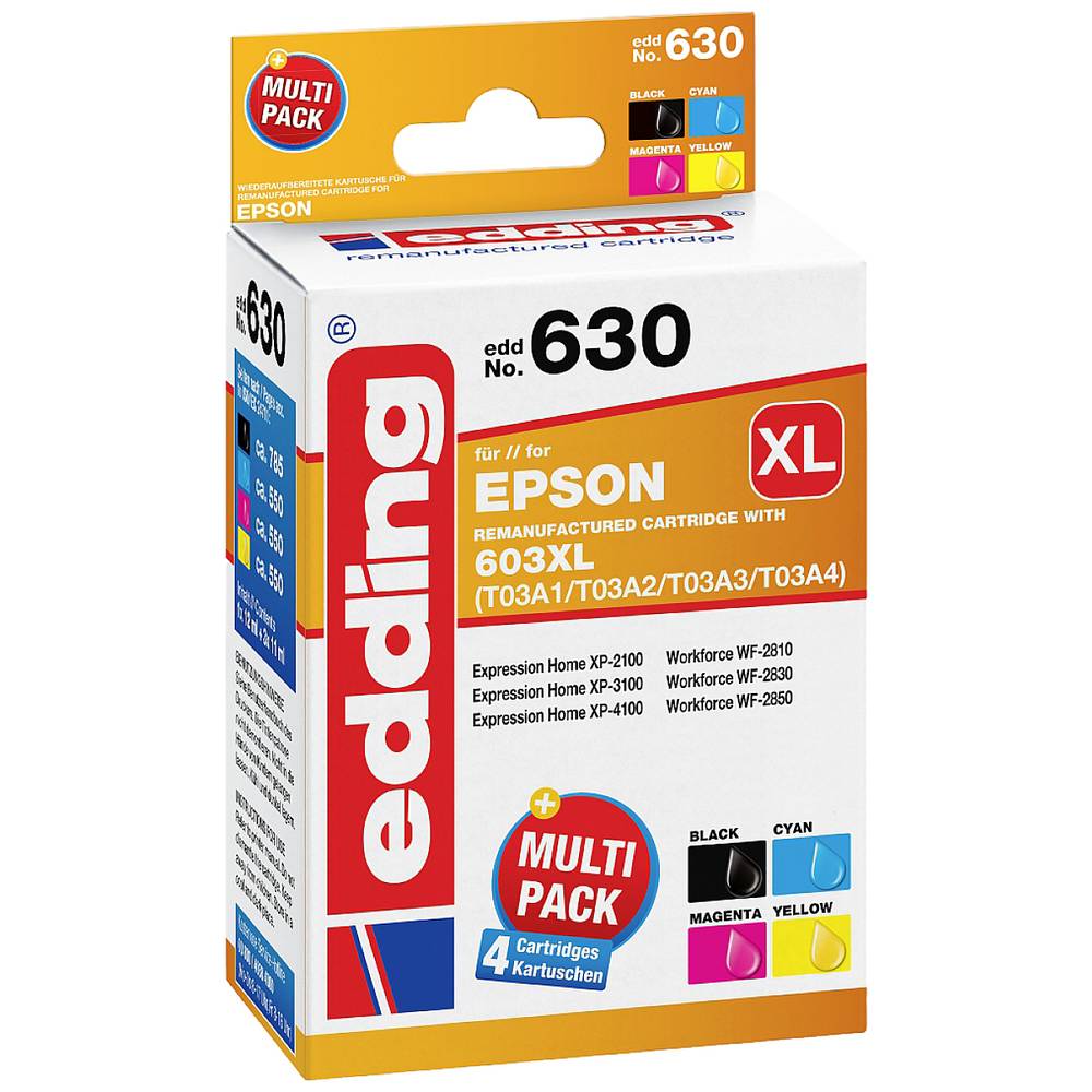 Edding Inkt combipack vervangt Epson 603XL (T03A1/A2/A3/A4) Compatibel Zwart, cyaan, magenta, geel EDD-630 18-630