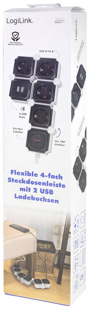 LogiLink LPS276U Stekkerdoos met schakelaar Wit, Zwart Randaarde stekker 1 stuk(s)-9