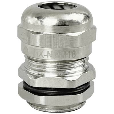 Metalen kabeldoorvoer met schroefdraad. Hij heeft een zilveren kleur en een O-ring voor afdichting.