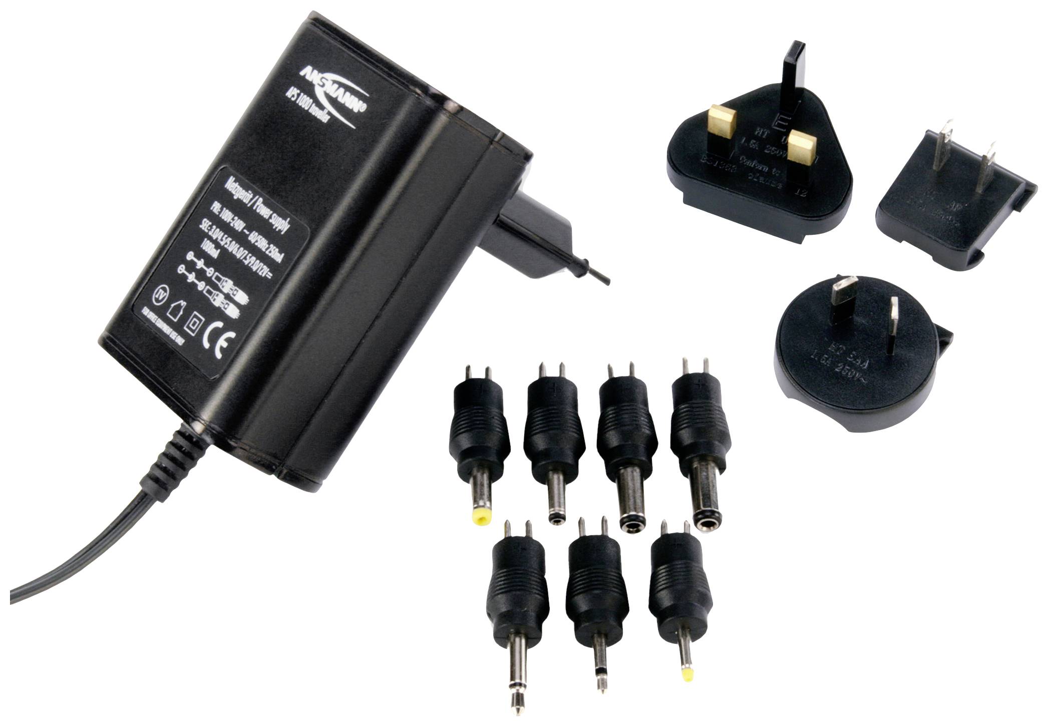Ansmann 5311113 Stekkernetvoeding, instelbaar 3 V/DC, 4.5 V/DC, 5 V/DC, 6 V/DC, 7.5 V/DC, 9 V/DC, 12 V/DC 1000 mA 12 W