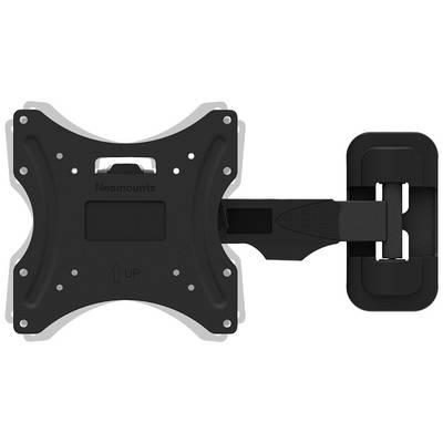 Een zwarte wandsteun voor monitors of televisies, met opklapbare arm voor flexibele aanpassing, gekenmerkt door 'Neomounts'.