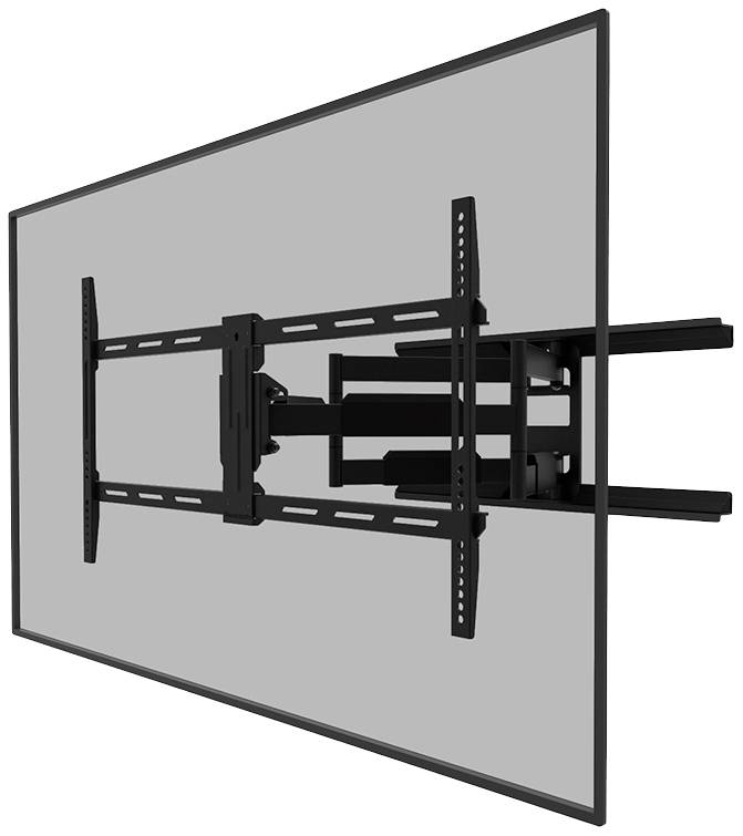 Een wandbevestigingssysteem voor flatscreens dat zowel draai- als kantelbaar is, voor flexibele positionering.