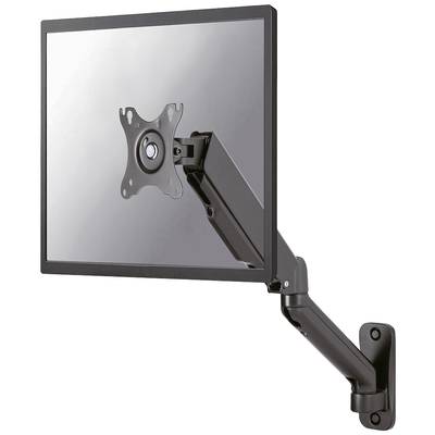 Monitorsteun met kantelbare arm, gemonteerd aan een muur, houdt een flatscreen vast. Ideaal voor flexibele schermpositionering.