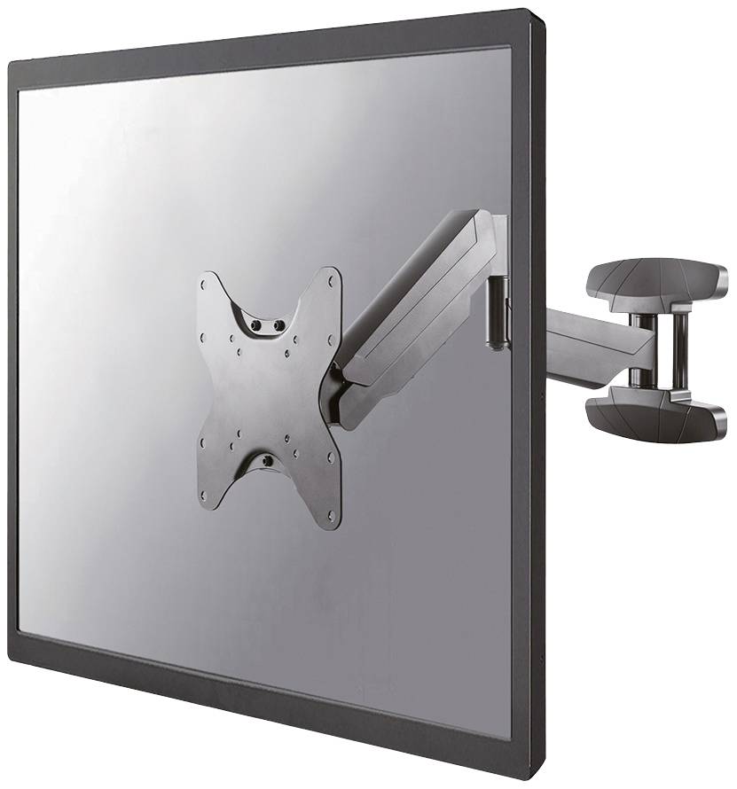 Een zwenkbare wandsteun voor een monitor, gezien van opzij. De steun is gemaakt van metaal en biedt flexibele positionering.
