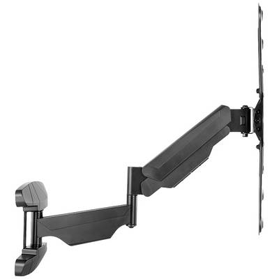Monitorsteun zijdelings gemonteerd aan de muur, toont een scharnierende armconstructie voor flexibele positionering van het scherm.