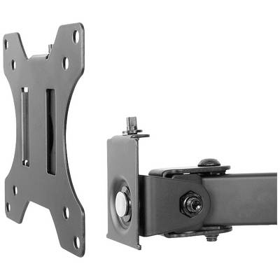 Metalen monitorbeugel met kantelbare arm, geschikt voor wandmontage van flatscreens. Inclusief schroeven en bevestigingsmateriaal.