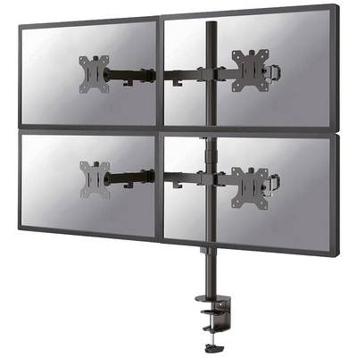 Vier monitoren in een 2x2-configuratie bevestigd aan een verticale standaard, geschikt voor multifunctionele werkplekken.