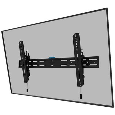 Wandsteun voor televisie, zwart metalen frame, draai- en kantelbaar, gemonteerd aan een flatscreen.