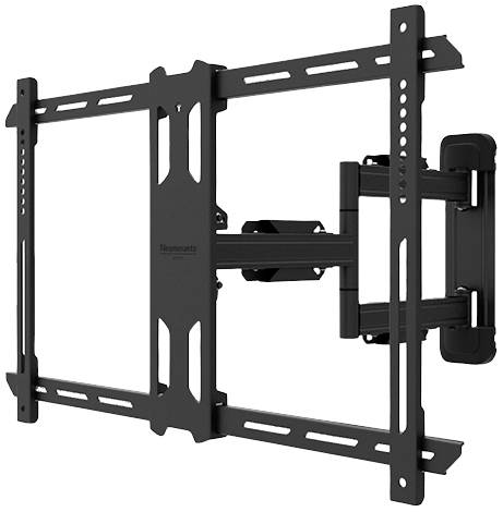 Wandsteun voor televisies met verstelbare armen, geschikt voor verschillende TV-formaten. In het zwart, voor eenvoudige wandmontage.