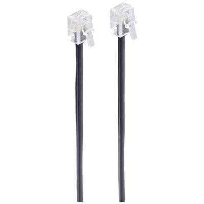 Twee zwarte telefoonsnoeren met transparante RJ11-connectoren naast elkaar.
